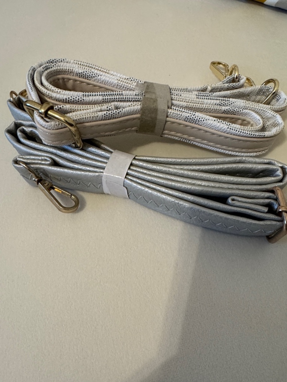 Set of Two Crossbody Straps – Silver and Light Beige